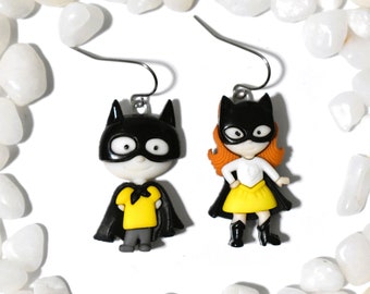 Superhero Earrings - Mismatched Boy & Girl Superhero - Wear to a superhero birthday party or with a Halloween costume! - CE633