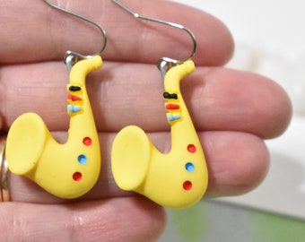 Yellow Saxophone Earrings, Saxophone Jewelry, Sax Earrings, Music Earrings, Musician Earrings, Band Earrings, Music Teacher Earrings, BE2