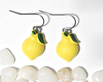 Yellow Lemon Earrings, Lemon Jewelry, Fruit Earrings, Fruit Jewelry, Food Earrings, Food Jewelry, Summer Earrings, CE963