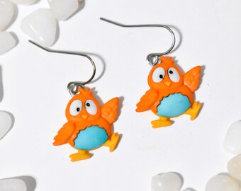 Orange & Blue Bird Earrings - CE345