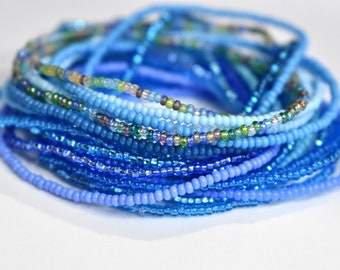 Custom Blue Bracelets, 11/0 Seed Bead Bracelet, Aqua Bracelet, Light Sapphire Bracelet, Turquoise Bracelet, Buy Single Bracelet or Set, SB52