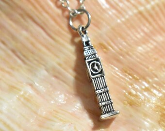 Sterling Silver Womens 1mm Box Chain 3D Big Ben Clock Tower Or Elizbeth Tower Pendant Necklace Sterling Silver Womens 1mm Box Chain 3D Big Ben Clock Tower Or Elizbeth Tower Pendant Necklace