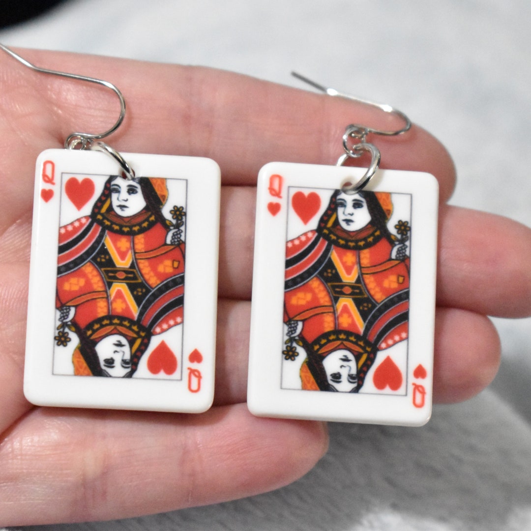 Poker Card Drop Earrings - Acrylic Playing Card Fashion Earrings For Women Casino Theme Jewelry