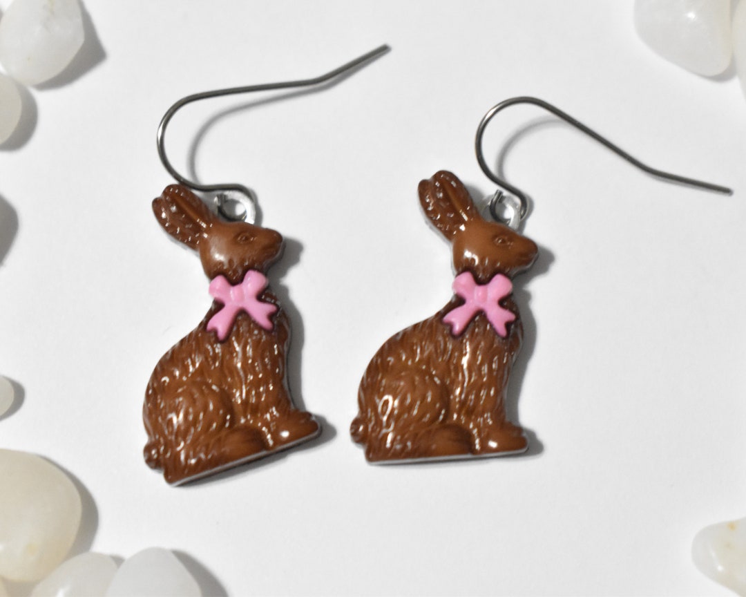 Chocolate Bunny Earrings, Rabbit Earrings, White Chocolate Bunny