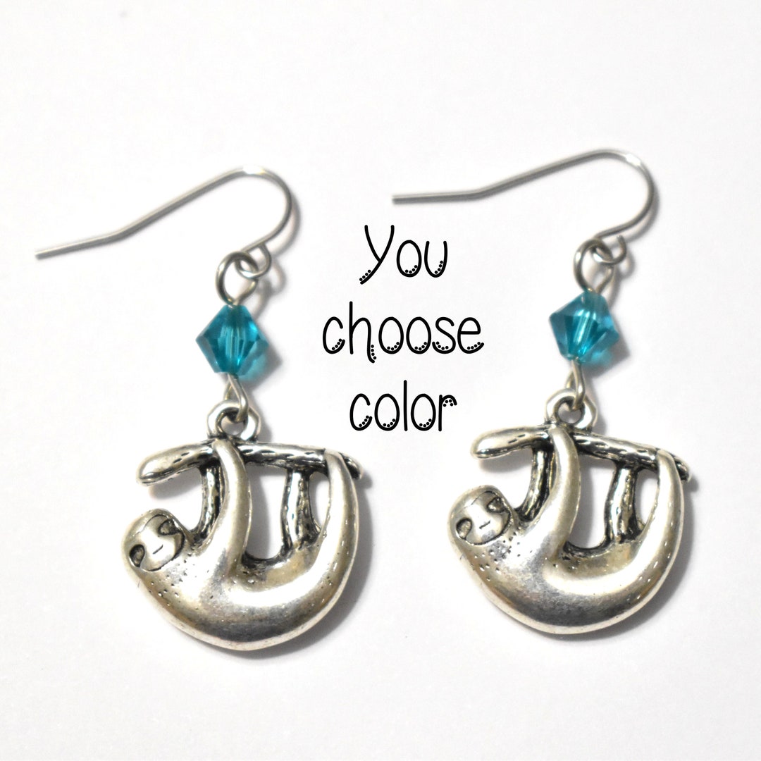Sloth Back Earser Sloth Charm Earrings, Sloth Earrings, Silver Animal Earrings, Sloth ...