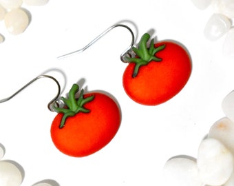 Red Tomato Earrings, Garden Earrings, Tomato Jewelry, Food Earrings, Vegan Earrings, Vegetable Earrings, Cook Earring, Fruit Earrings, CE703