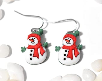 White Snowman Earrings, Snowman Jewelry, Christmas Earrings, Winter Earrings, Snow Earrings, I Love Snowmen, Snowman Lover Gift Idea, BE67