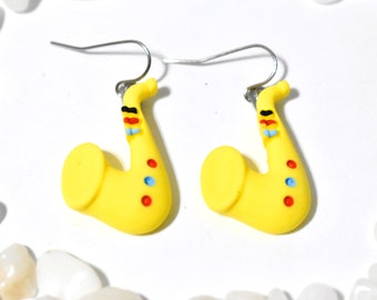 Yellow Saxophone Earrings, Saxophone Jewelry, Sax Earrings, Music Earrings, Musician Earrings, Band Earrings, Music Teacher Earrings, BE2