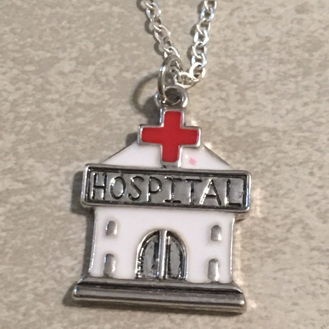 Hospital Charm Necklace Silver Chain Hospital Jewelry | Etsy