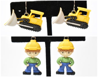 Construction Earrings, Construction Worker Earrings, Bulldozer Earrings, Construction Jewelry, Bulldozer Jewelry, Construction Gift, CE886