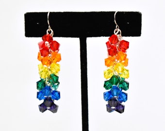 Rainbow Cluster Earrings, Rainbow Crystal Earrings, Crystal Cluster Earrings, Rainbow Earrings, Pride Earrings, Spectrum Earrings, CL28