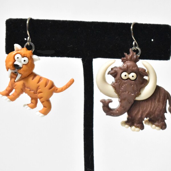 Woolly Mammoth Earring, Saber Tooth Tiger Earring, Ice Age Earring, Animal Earrings, History Earring, Animal Jewelry, Caveman Earring, CE758