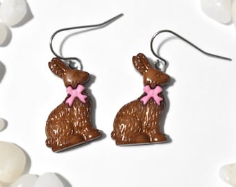 Chocolate Bunny Earrings - Brown or White Chocolate Rabbit - Easter Bunny Earrings - CE329