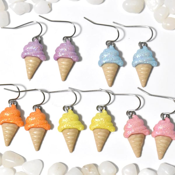 Ice Cream Earrings, Sweet Treat Earrings, Glitter Ice Cream Cone Earrings, Ice Cream Jewelry, Summer Earrings, Food Earrings, Dessert, CE946