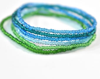 Ensemble de bracelets Under the Sea, lot de 6 bracelets, bracelet de perles de rocaille 11/0, bracelet de perles Couleurs : bleus et verts, bracelet empilable, SB71
