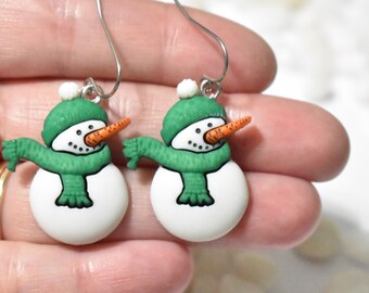 White Snowman Earrings, Snowman Jewelry, Christmas Earrings, Winter Earrings, Snow Earrings, I Love Snowmen, Snowman Lover Gift Idea, CE259