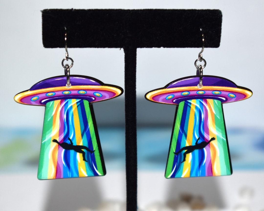 UFO Earrings Alien Earrings Colorful Alien Abduction Etsy