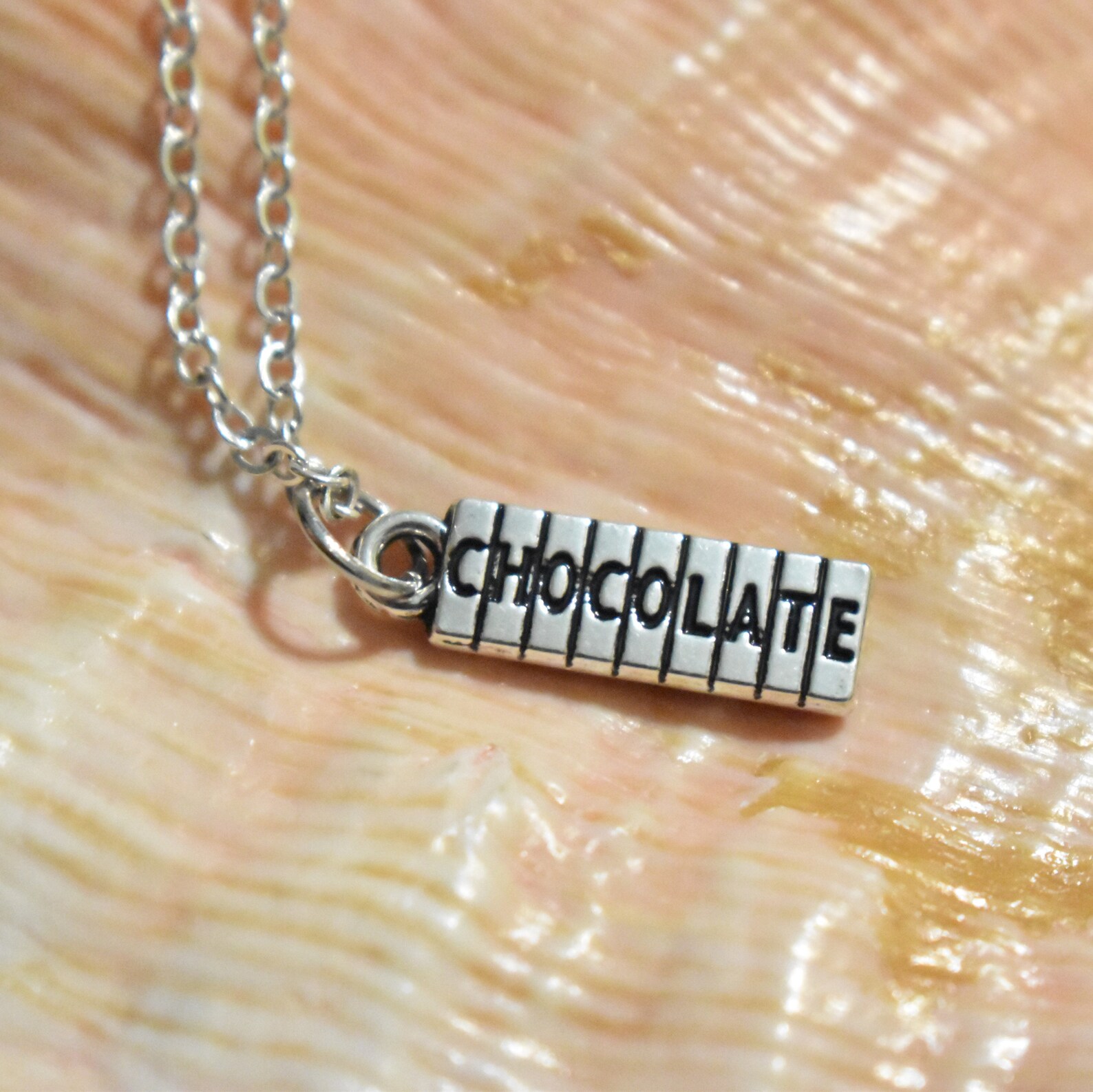 Chocolate Charm Necklace Chocolate Necklace Silver Chain Etsy