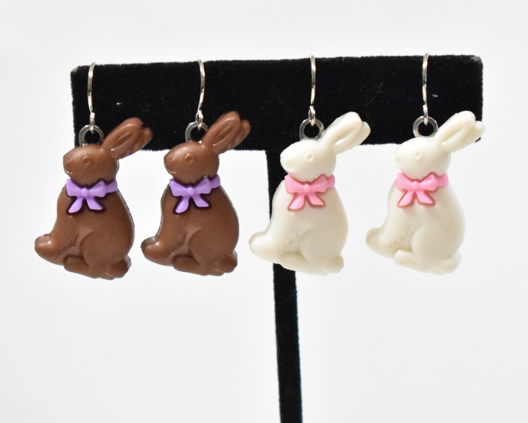 Chocolate Easter Bunny Earrings, White Chocolate Bunny Earrings, Rabbit