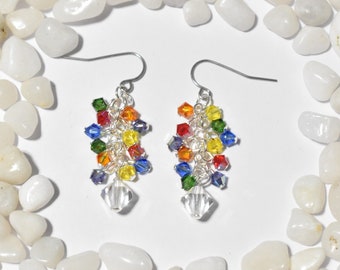 Rainbow Crystal Cluster Earrings, Rainbow Cluster Earrings, Rainbow Beaded Earrings, Rainbow Crystal Earrings, Lightweight Earrings, CL31