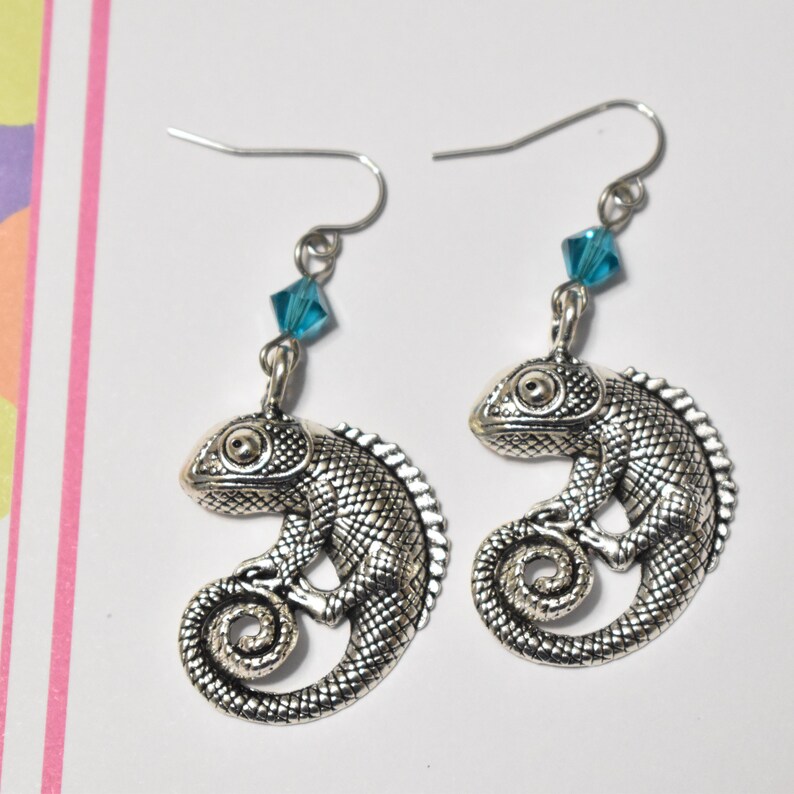Chameleon Charm Earrings Lizard Earring Silver Animal Etsy
