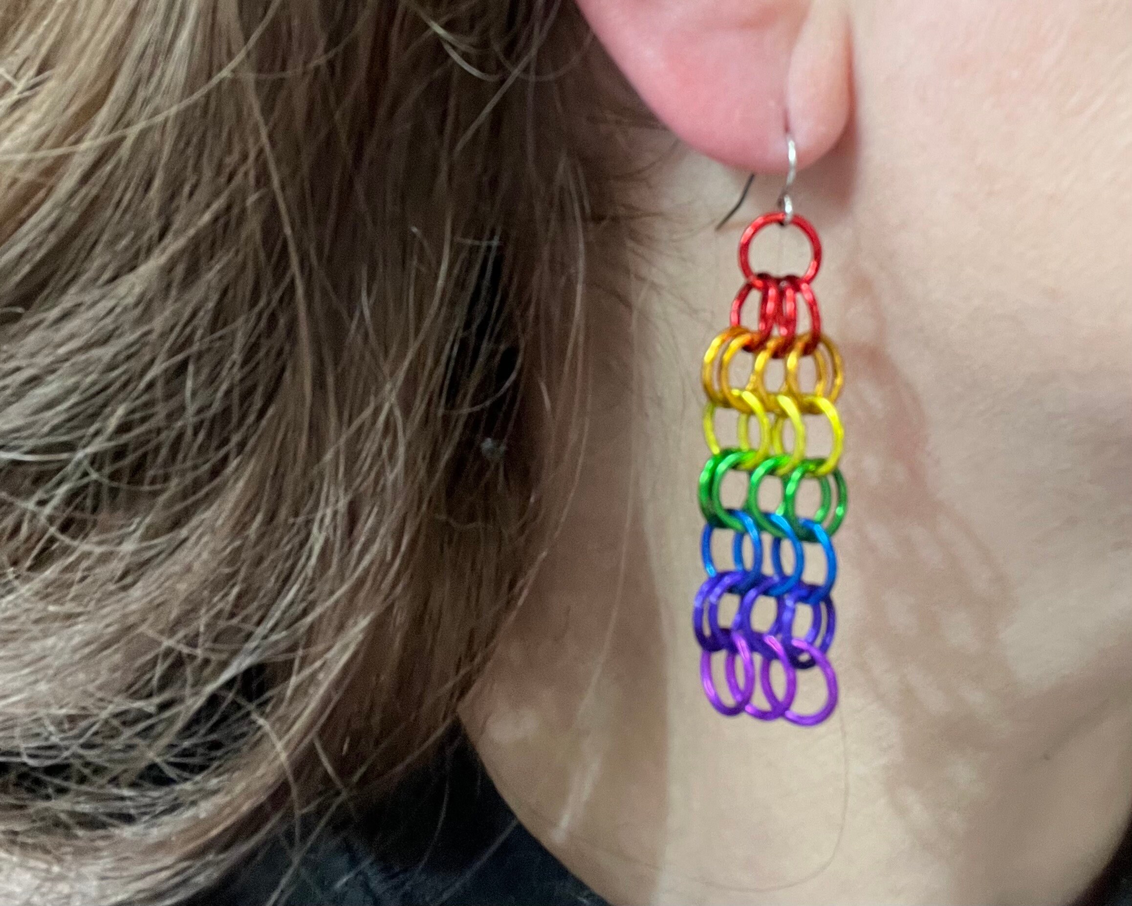 Rainbow Mesh Jump Ring Earrings Colorful Mesh Chain Earrings