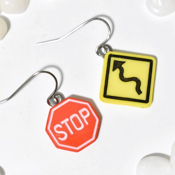 Road Sign Earrings, Stop Sign Earrings, Transportation Earrings, Vehicle Earrings, Road Trip Earrings, Car Jewelry, Car Earrings, CE757