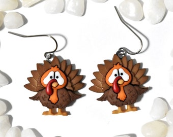 Turkey Earrings, Brown Turkey Charm Earring, Thanksgiving Earring, Fall Earring, Autumn Earring, Turkey Jewelry, Thanksgiving Jewelry, CE235