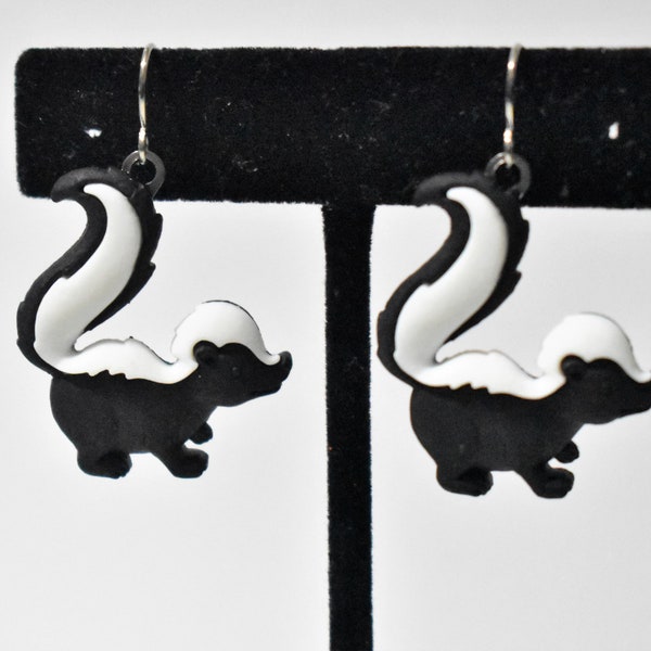 Skunk Charm Earrings, Black & White Skunk Earrings, Forest Animal Earrings, Woodland Earrings, Skunk Jewelry, Skunk Gift, Skunk Lover, CE504