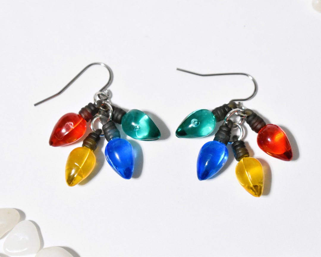 Christmas Light Bulb Earrings, Christmas Tree Lights Earrings