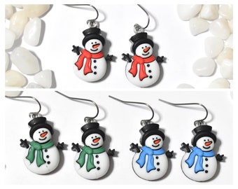White Snowman Earrings, Snowman Jewelry, Christmas Earrings, Winter Earrings, Snow Earrings, I Love Snowmen, Snowman Lover Gift Idea, CE258