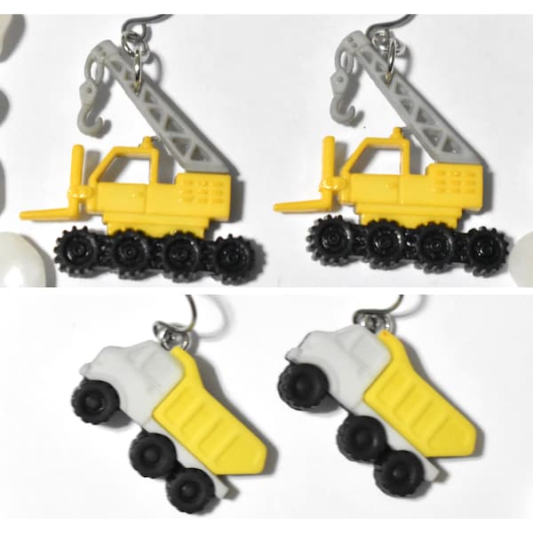 Construction Vehicle Earrings, Crane Earrings, Dump Truck Earring, Construction Earrings, Yellow Truck Earrings, Truck Jewelry, CE698