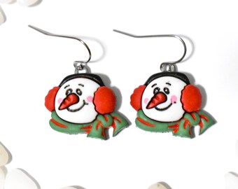 Snowman Earrings, Snowman Charm Earrings, Christmas Earrings, Winter Earrings, Snow Earrings, White Snowman Earrings, Snowman Jewelry, CE835