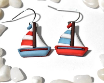 Sailboat Earrings, Boat Earrings, Sailboat Jewelry, Beach Jewelry, Beach Earrings, Summer Earrings, Sailing Earrings, Yacht Earrings, CE619