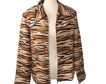 Blazer vintage de los 90 de Silkland, 100% seda, con estampado de rayas de tigre.