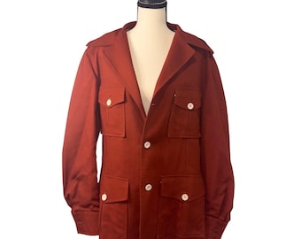 Chaqueta estilo safari Asher Leisure VNTG de los años 70, color rojo óxido, estilo disco rock.