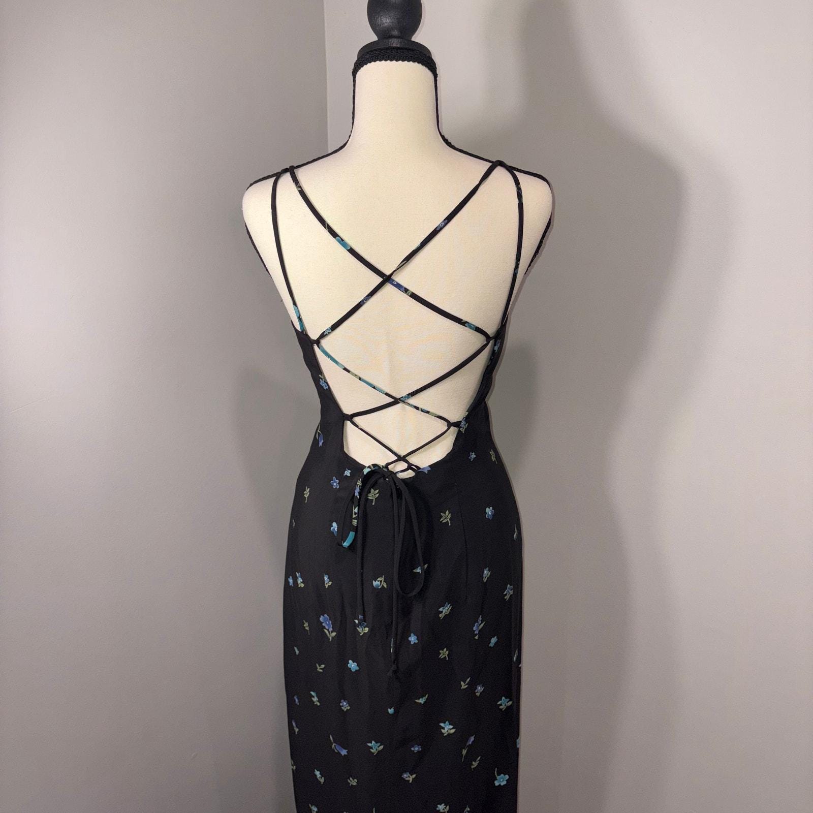 Black Floral 90s Slip Dress - Etsy