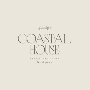 May include: A minimalist logo design featuring the words "COASTAL HOUSE" in a serif font, with "BEACH VACATION" and "travel agency" below. The logo includes a wave graphic above the text, all in a muted brown color.