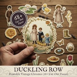 Pacchetto Duckling Row / Ritagli stampabili per cromolitografia / Materiale vintage / Forniture digitali per lavori creativi