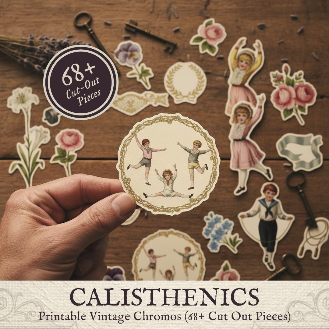 Vintage Calisthenics Printable Chromos Bundle | Ephemera Chromolithography Cut Outs for Craft ...