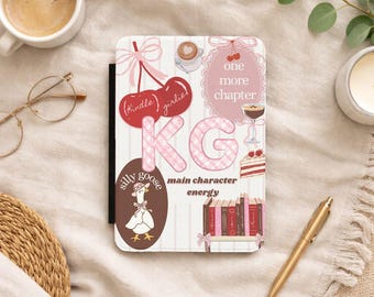 Personalized Leather Kindle Case with Hand Strap – Bookish Stickers, "Main Character Energy"
