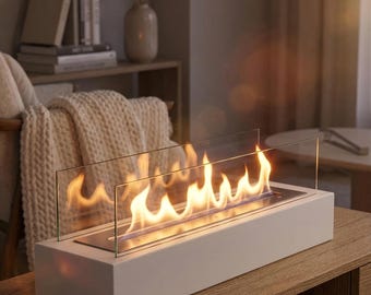 Modern Tabletop Fireplace - 70cm Large Indoor/Outdoor Ventless Fire Pit White