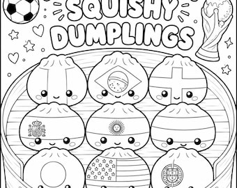 Hoja para colorear de dumplings virales de la Copa del Mundo