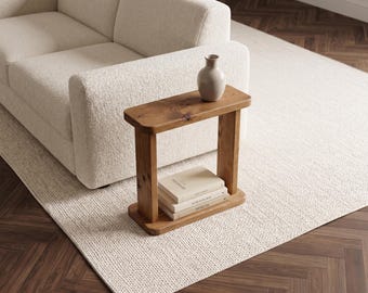 Handgemaakte walnotenhouten bijzettafel, modern rond bijzettafeltje, massief houten salontafel, minimalistische banktafel, accenttafel uit het midden van de eeuw