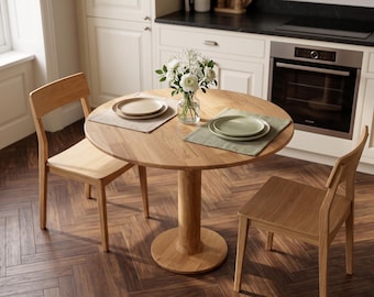 Eikenhouten eettafel, massief houten keukentafel, handgemaakte eettafel op maat, moderne rustieke boerderijtafel, kleine ruimte eetkamermeubels