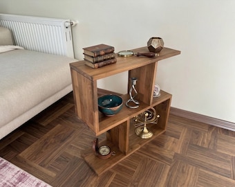 Massief houten bijzettafel modern minimaal bijzettafeltje klein accenttafel walnoothout ronde salontafel uit het midden van de eeuw Handgemaakte compacte woonkamermeubels