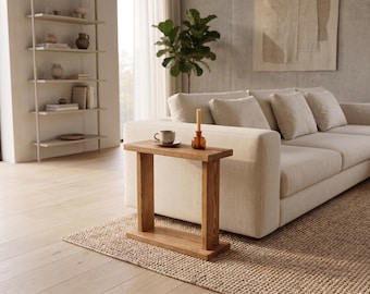 Rustieke massief houten bijzettafel, modern bijzettafeltje, minimalistische salontafel, handgemaakte salontafel, kleine ruimte woonkamermeubilair