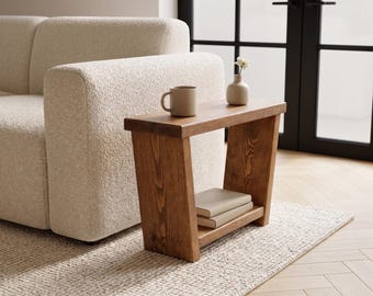 Massief houten bijzettafel, bijzettafeltje, bankbijzettafel, moderne salontafel, nachtkastje, handgemaakte accenttafel, woonkamerdecor