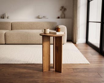 Ronde bijzettafel, massief houten bijzettafeltje, moderne walnootaccenttafel, minimalistische salontafel, handgemaakt woonkamermeubilair