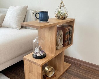 Handgemaakte bijzettafel massief houten bijzettafeltje kleine moderne tafel halverwege de eeuw walnoot smalle compacte salontafel minimalistisch woonkamermeubilair